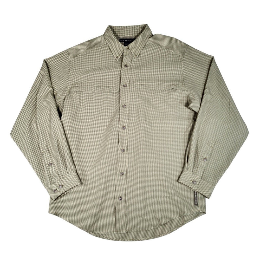 ExOfficio Shirt Mens XL Long Sleeve Button Down Micro Check Olive Green Hiking